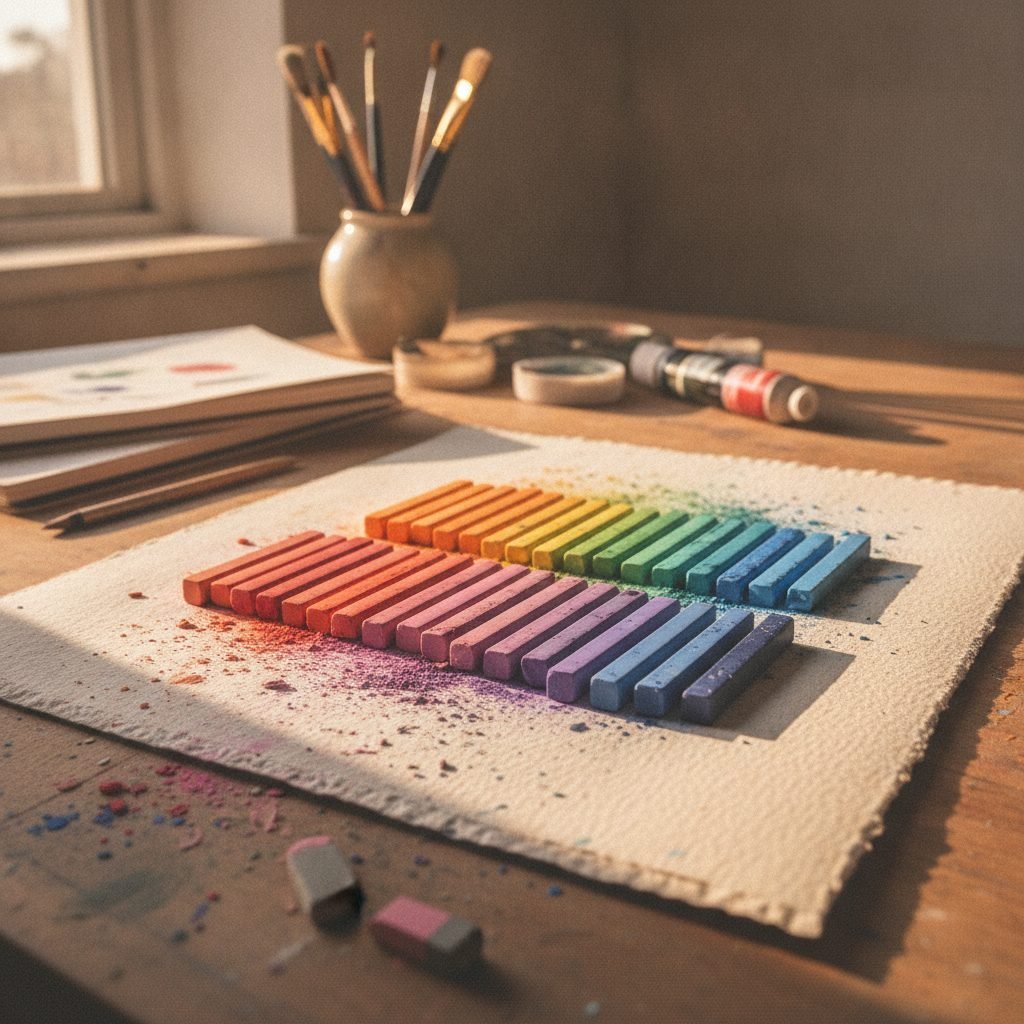 Imagem ilustrativa (gerada por IA) sobre como usar giz pastel em técnica mista: dicas criativas - Ateliê Artístico