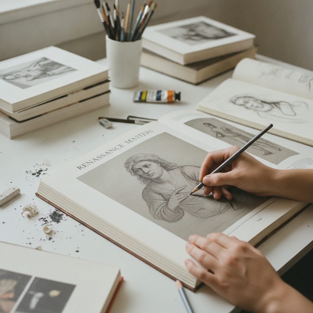 Imagem ilustrativa (gerada por IA) sobre melhores livros de história da arte para estudar - Ateliê Artístico