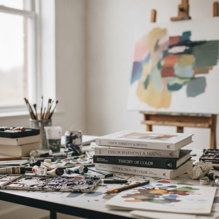 Imagem ilustrativa (gerada por IA) sobre melhores livros sobre teoria das cores para artistas - Ateliê Artístico